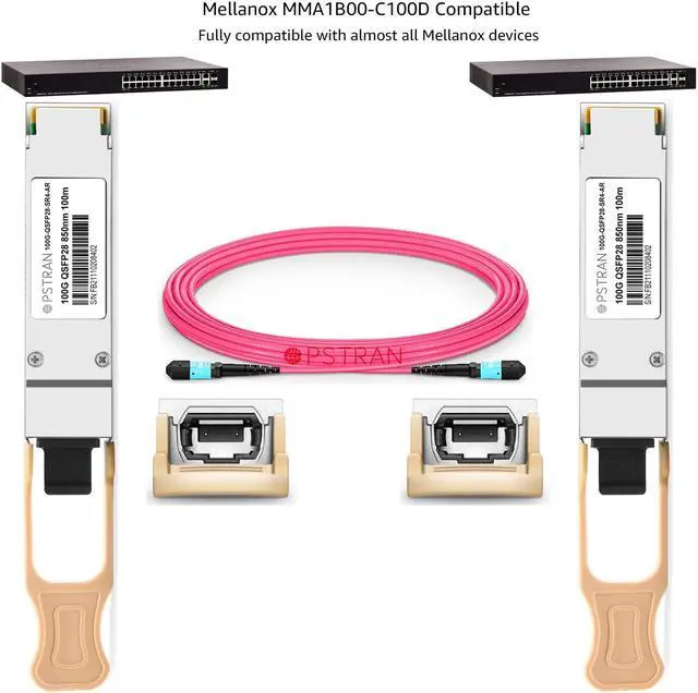 Alt view image 4 of 5 - OPSTRAN 100GBASE-SR4 QSFP28 Optical Transceiver Module Compatible with Mellanox MMA1B00-C100D 100G QSFP28 SR4 850nm 100m DDM MTP/MPO-12 MMF