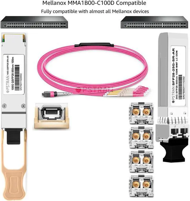Alt view image 5 of 5 - OPSTRAN 100GBASE-SR4 QSFP28 Optical Transceiver Module Compatible with Mellanox MMA1B00-C100D 100G QSFP28 SR4 850nm 100m DDM MTP/MPO-12 MMF