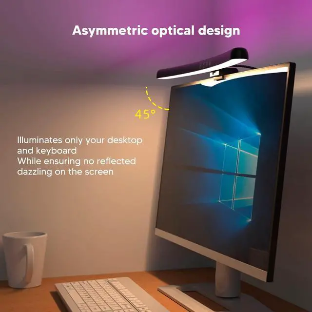 Alt view image 4 of 5 - Computer Monitor Lamp, Curved Screen Monitor Light Bar for Eye Caring, Touch Dimming, No Screen Glar e, 7 Color RGB Light Effect, USB C LED Computer Lamp for Desk,Gaming