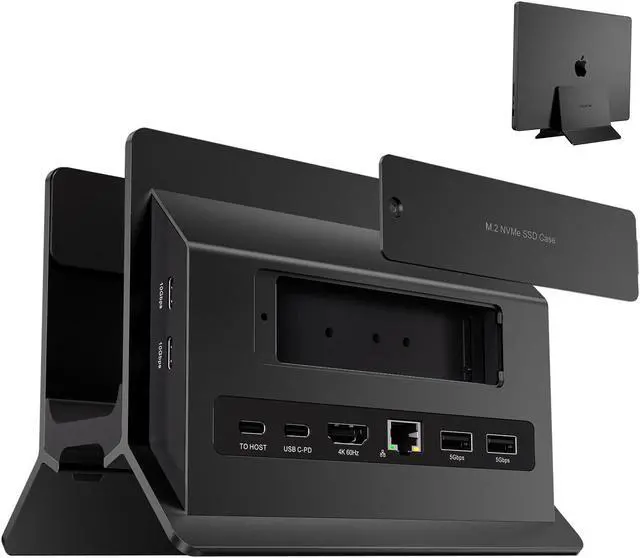 Main image of PULWTOP Vertical Laptop Docking Station for MacBook Pro Air, Support M.2 SSD Expansion, 1 x HDMI 4K, 2 x USB-C 10Gbps, 2 x USB-A 5Gbps, RJ45, SD/TF, USB-C 100W PD Dock for Full-featured Type-C Laptops