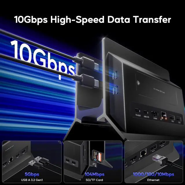 Alt view image 5 of 5 - PULWTOP Vertical Laptop Docking Station for MacBook Pro Air, Support M.2 SSD Expansion, 1 x HDMI 4K, 2 x USB-C 10Gbps, 2 x USB-A 5Gbps, RJ45, SD/TF, USB-C 100W PD Dock for Full-featured Type-C Laptops