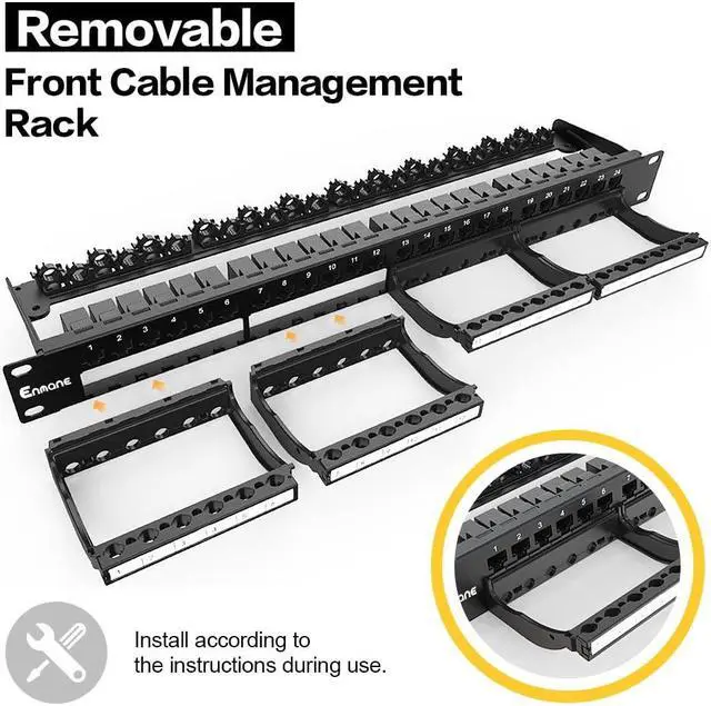 Alt view image 4 of 5 - Enmane Patch Panel 24 Port RJ45 Patch Panel CAT6 Keystone Patch Panel UTP with Smart Cable Management for 19 inch Rack Mount