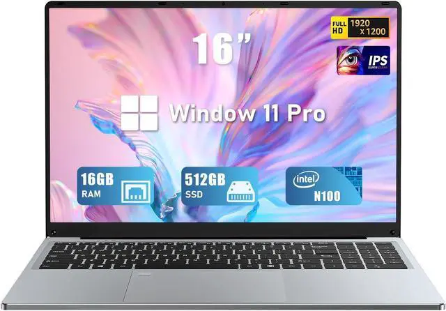 Main image of FUNYET Gaming Laptop | 16 Inch FHD Display (1920 x 1200) | 12th N100 Laptop Computer | 16GB RAM 512GB SSD | Supports 180 Angle Opening | Bluetooth | Backlit Keyboard | Windows 11 Pro.