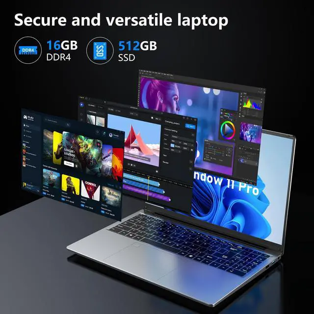 Alt view image 4 of 5 - FUNYET Gaming Laptop | 16 Inch FHD Display (1920 x 1200) | 12th N100 Laptop Computer | 16GB RAM 512GB SSD | Supports 180 Angle Opening | Bluetooth | Backlit Keyboard | Windows 11 Pro.
