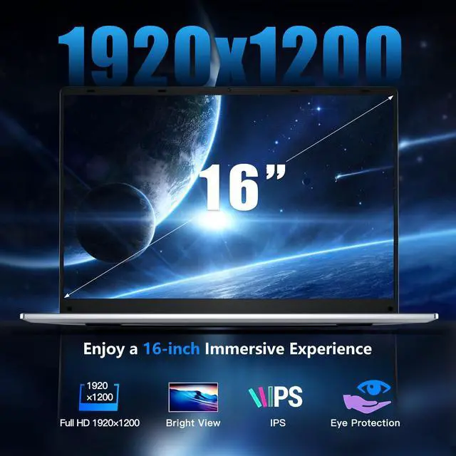 Alt view image 3 of 5 - FUNYET Gaming Laptop | 16 Inch FHD Display (1920 x 1200) | 12th N100 Laptop Computer | 16GB RAM 512GB SSD | Supports 180 Angle Opening | Bluetooth | Backlit Keyboard | Windows 11 Pro.