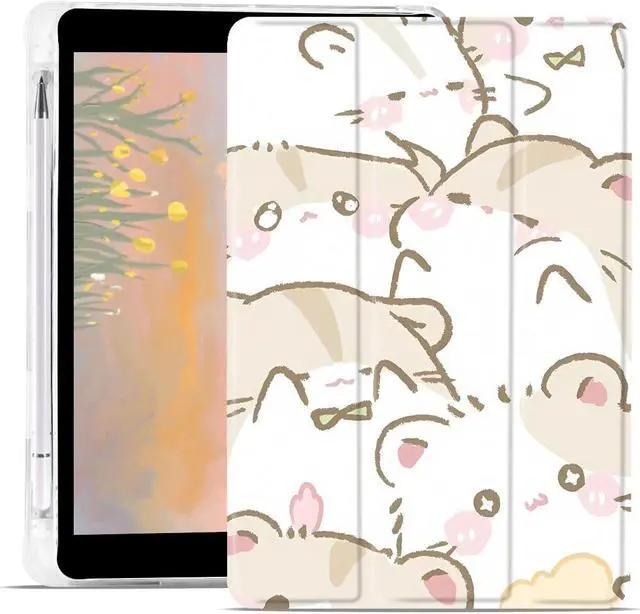 Main image of JOYLAND Cute Cartoon Hamster Pad Case for iPad Pro 2017/iPad Air 3 10.5 Inch with Pencil Holder, Trendy Smart Stand Foldable Leather Protective Cover, Auto Wake/Sleep