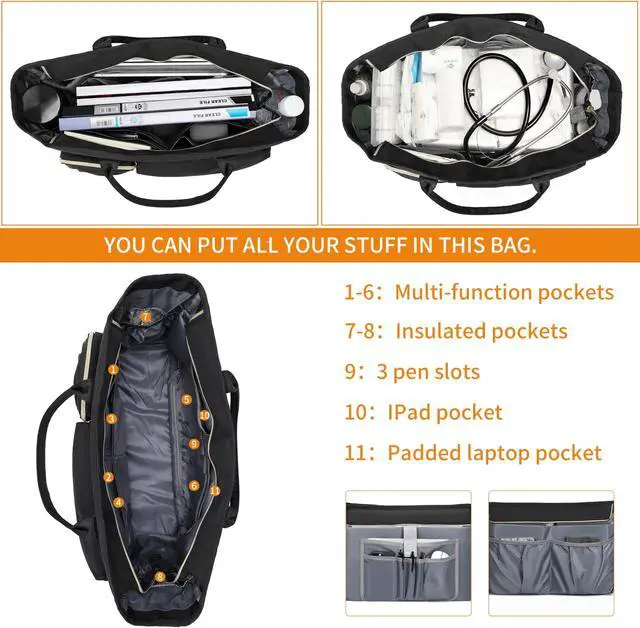 Alt view image 2 of 5 - Rabjen Nurse Tote Bag for Work with Padded 15.6" Laptop Sleeve, Medical Supplies Shoulder Bag for Home Health Care