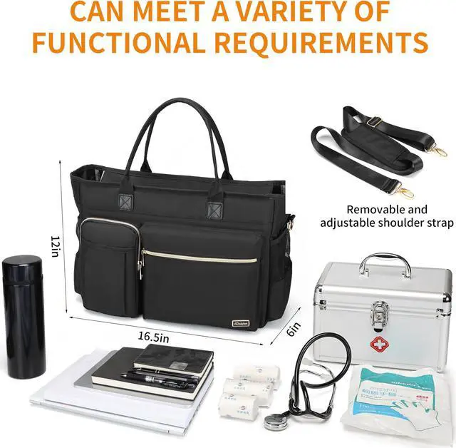 Alt view image 3 of 5 - Rabjen Nurse Tote Bag for Work with Padded 15.6" Laptop Sleeve, Medical Supplies Shoulder Bag for Home Health Care