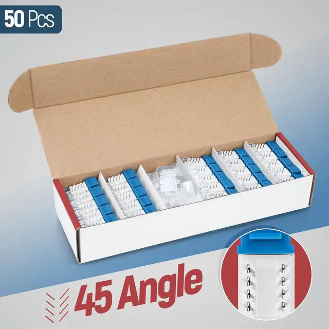 Alt view image 2 of 5 - Everest 45deg Angled RJ45 Cat6 Keystone Jacks 50-Pack in Blue - Slim Profile Female RJ45 Connectors - Cat 6 Keystone Jack - Compatible with 45deg Angled Speed Termination Tool - 45Term (B0BL3GS7ZY)