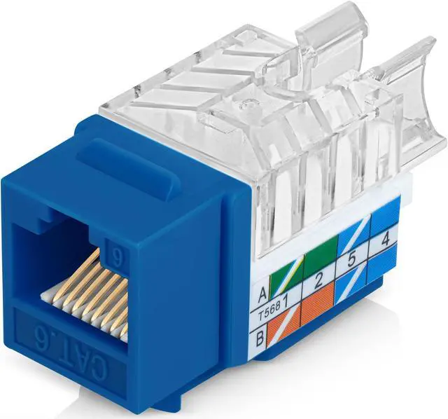 Main image of Everest 45deg Angled RJ45 Cat6 Keystone Jacks 50-Pack in Blue - Slim Profile Female RJ45 Connectors - Cat 6 Keystone Jack - Compatible with 45deg Angled Speed Termination Tool - 45Term (B0BL3GS7ZY)