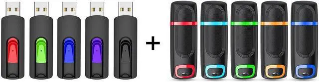 Main image of 10 Pack Mix-Color USB Sticks - 5 Pack Retractable 64GB USB 2.0 Flash Drive and 5 Pack 64GB USB 3.0 Thumb Drive