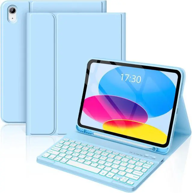 Main image of FUWANG Keyboard Case for iPad A16 11-inch 11th Generation 2025 & 10th Generation 10.9 inch 2022 - Detachable 7 Colors Backlit Bluetooth Folio Keyboard Case for New iPad 11 inch A16/10th Gen, Sky Blue