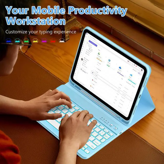 Alt view image 3 of 5 - FUWANG Keyboard Case for iPad A16 11-inch 11th Generation 2025 & 10th Generation 10.9 inch 2022 - Detachable 7 Colors Backlit Bluetooth Folio Keyboard Case for New iPad 11 inch A16/10th Gen, Sky Blue