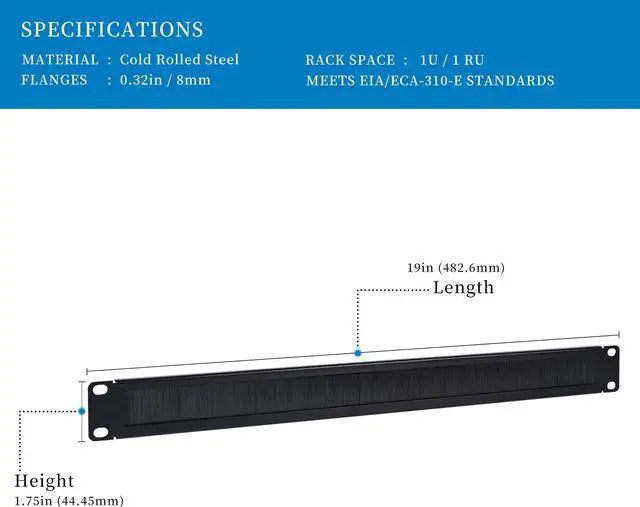 Alt view image 2 of 4 - RackPath 6 Pack-1U Brush Rack Mount Panel Spacer for Cable Entry for 19in Server Rack Enclosure or Network Cabinet, Black