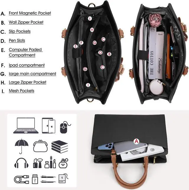Alt view image 5 of 5 - RAINSMORE Laptop Bag for Women 15.6 Inch PU Leather Laptop Tote Bag Professional Business Office Briefcase Waterproof Work Bag Computer Tote Bag Large Lightweight Handbag Shoulder Bag