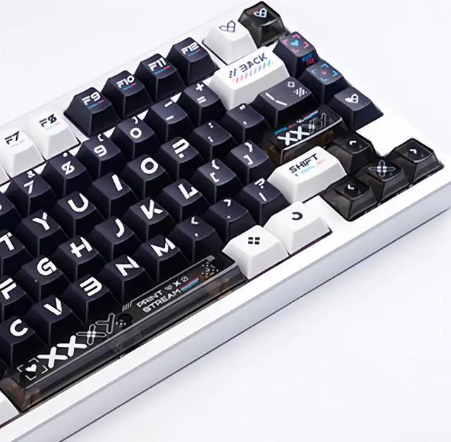 Alt view image 2 of 5 - REDQIN PBT+ PC Keycaps- Printsteam Black and White Shine Through Keycaps Transparent PC Cherry Profile Dye-Sub Keycap Set for Mechanical Keyboard Key Cap (WOB 150 Keys, Top Printed, Without PC Part)