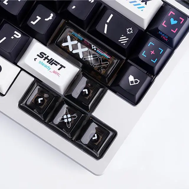 Alt view image 4 of 5 - REDQIN PBT+ PC Keycaps- Printsteam Black and White Shine Through Keycaps Transparent PC Cherry Profile Dye-Sub Keycap Set for Mechanical Keyboard Key Cap (WOB 150 Keys, Top Printed, Without PC Part)