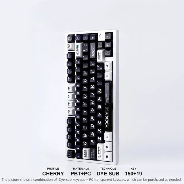 Alt view image 5 of 5 - REDQIN PBT+ PC Keycaps- Printsteam Black and White Shine Through Keycaps Transparent PC Cherry Profile Dye-Sub Keycap Set for Mechanical Keyboard Key Cap (WOB 150 Keys, Top Printed, Without PC Part)