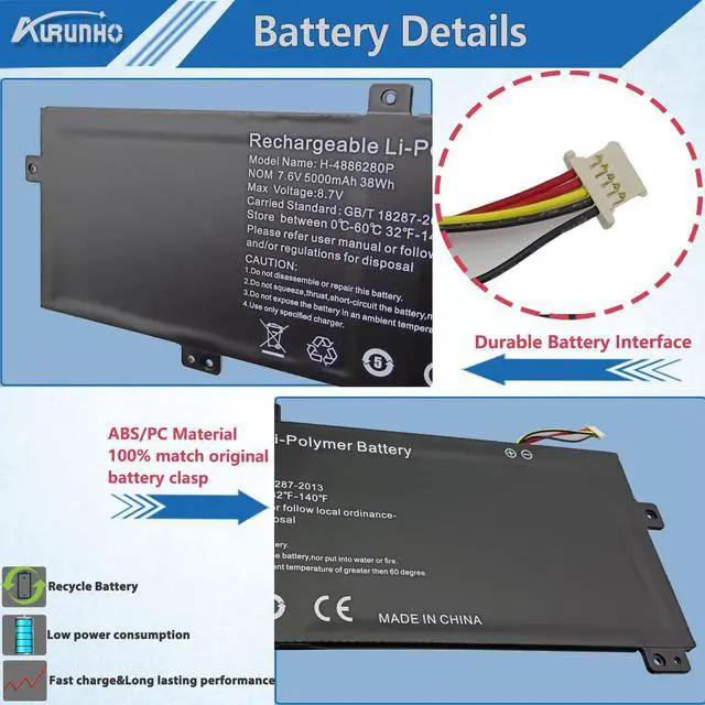 Alt view image 3 of 5 - AURUNHO H-4886280P 38Wh Laptop Battery Replacement for Gateway GWTN156-11 GWTN156-11GN GWTN156-11RD GWTN156-11BK GWTN156-11BL Series 5080270P U3576127PV-2S1P 7.6V