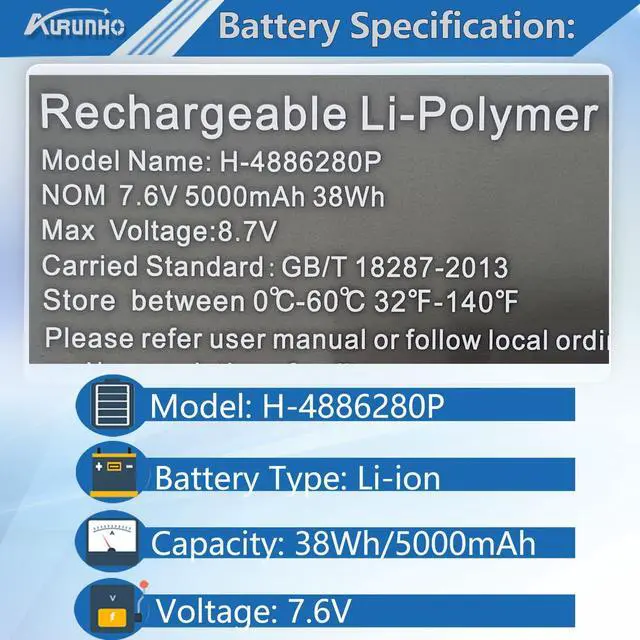 Alt view image 2 of 5 - AURUNHO H-4886280P 38Wh Laptop Battery Replacement for Gateway GWTN156-11 GWTN156-11GN GWTN156-11RD GWTN156-11BK GWTN156-11BL Series 5080270P U3576127PV-2S1P 7.6V