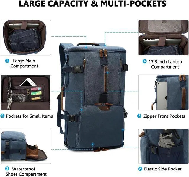 Alt view image 2 of 5 - G-FAVOR 40L Travel Backpack, Vintage Canvas Rucksack Convertible Duffel Bag Carry On Backpack Fit for 17.3 Inch Laptop Bag