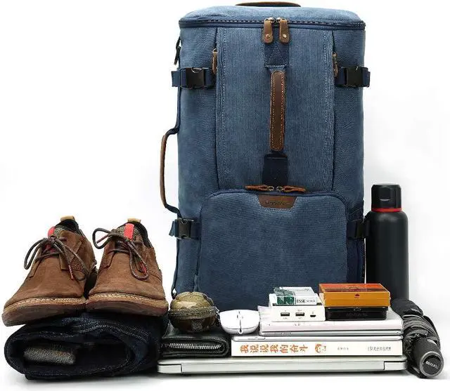 Alt view image 5 of 5 - G-FAVOR 40L Travel Backpack, Vintage Canvas Rucksack Convertible Duffel Bag Carry On Backpack Fit for 17.3 Inch Laptop Bag