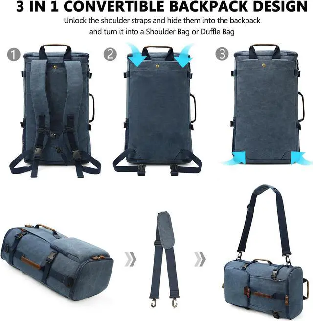 Alt view image 3 of 5 - G-FAVOR 40L Travel Backpack, Vintage Canvas Rucksack Convertible Duffel Bag Carry On Backpack Fit for 17.3 Inch Laptop Bag