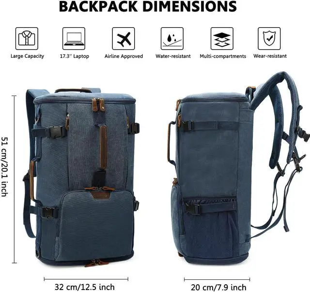 Alt view image 4 of 5 - G-FAVOR 40L Travel Backpack, Vintage Canvas Rucksack Convertible Duffel Bag Carry On Backpack Fit for 17.3 Inch Laptop Bag
