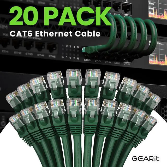 Alt view image 2 of 5 - GearIT Cat 6 Ethernet Cable (20-Pack 1 Foot) Cat6 Network Patch, 10Gbps, RJ45, Snagless Cord, Gold-Plated Connectors, Internet for PC, TV, Tablet, Router, Printer, Servers, IT Data Center - Green