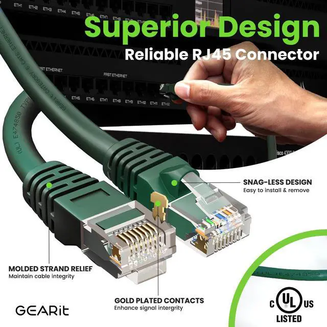 Alt view image 4 of 5 - GearIT Cat 6 Ethernet Cable (20-Pack 1 Foot) Cat6 Network Patch, 10Gbps, RJ45, Snagless Cord, Gold-Plated Connectors, Internet for PC, TV, Tablet, Router, Printer, Servers, IT Data Center - Green