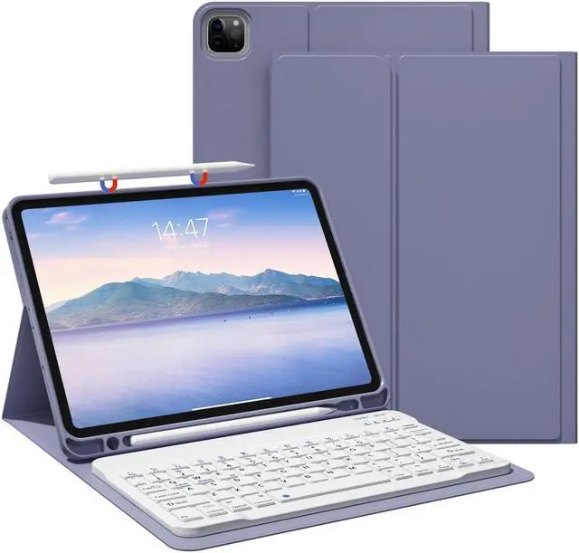 Main image of GKABXY Keyboard Case for iPad Pro 11 inch (4th/3rd/2nd/1st Gen) 2022/2021/2020/2018, Detachable Wireless Bluetooth Keyboard Case with Pencil Holder for iPad Pro 11", Auto Sleep/Wake (Purple Gray)