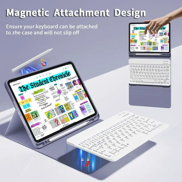 Alt view image 3 of 5 - GKABXY Keyboard Case for iPad Pro 11 inch (4th/3rd/2nd/1st Gen) 2022/2021/2020/2018, Detachable Wireless Bluetooth Keyboard Case with Pencil Holder for iPad Pro 11", Auto Sleep/Wake (Purple Gray)