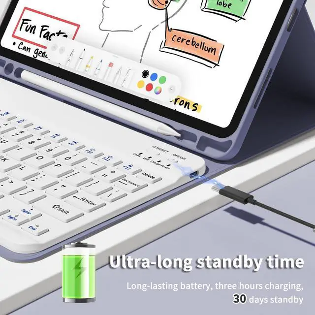 Alt view image 5 of 5 - GKABXY Keyboard Case for iPad Pro 11 inch (4th/3rd/2nd/1st Gen) 2022/2021/2020/2018, Detachable Wireless Bluetooth Keyboard Case with Pencil Holder for iPad Pro 11", Auto Sleep/Wake (Purple Gray)