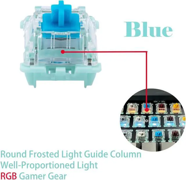 Alt view image 4 of 5 - Gateron Jade Series 3.0 Blue Keyboard Switches,Clicky 3-Pin 60gf Dual-Stage Spring Pre-lubed Switches for MX Mechanical Keyboard(Blue,90Pcs)