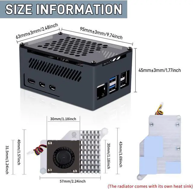 Alt view image 3 of 5 - GeeekPi P33 M.2 NVME M-Key PoE+ Hat with Official Pi 5 Active Cooler and Aluminum Case for Raspberry Pi 5, Support M.2 NVMe SSDs 2230/2242/2260/2280