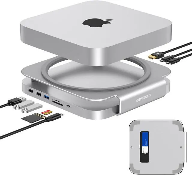 Main image of GEWOKLIY Mac Mini Studio Dock and Stand, Hub with SSD Enclosure for NVME/SATA M.2, 4K HDMI Adapter 10Gbps USB A/C Port, TF/SD Card Reader, Dock for Mac Mini M1/ M2 and Mac Studio 2024 | Accessories