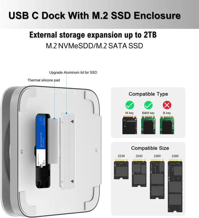 Alt view image 3 of 5 - GEWOKLIY Mac Mini Studio Dock and Stand, Hub with SSD Enclosure for NVME/SATA M.2, 4K HDMI Adapter 10Gbps USB A/C Port, TF/SD Card Reader, Dock for Mac Mini M1/ M2 and Mac Studio 2024 | Accessories