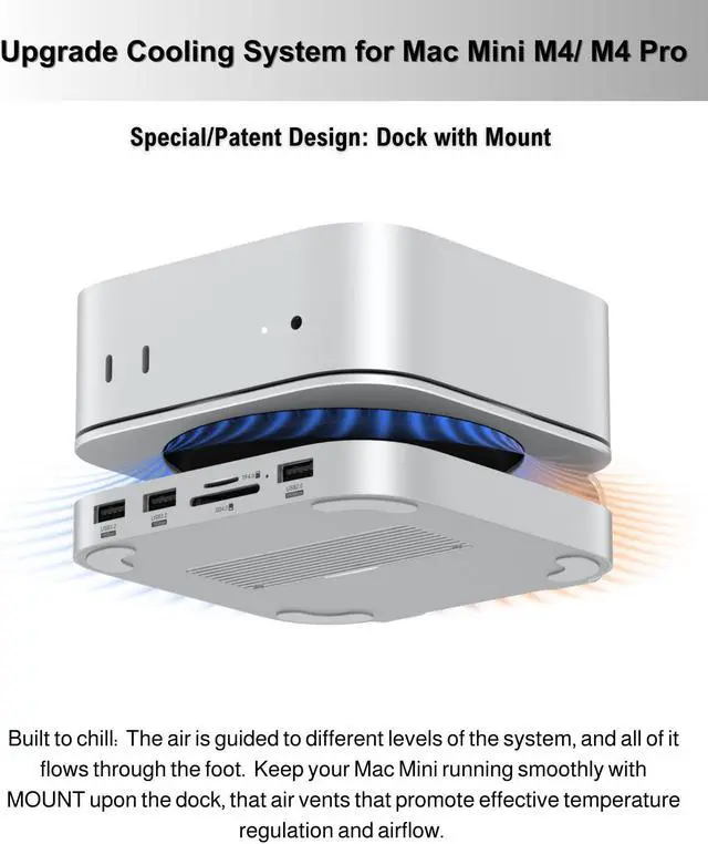 Alt view image 5 of 5 - GEWOKLIY Mac Mini M4 Dock, Aluminum Mac Mini Stand and Hub for Mac Mini M4 and M4 Pro 2024 with M.2 NVMe SSD Enclosure, 2X USB-A 10Gbps, SD/TF Card Readers, USB 2.0 Data (Silver)|Accessories