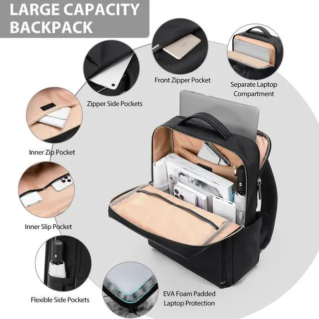 Alt view image 4 of 5 - GOLF QUALITY Laptop Backpack for Women, Work Business Traval Computer Backpacks with Laptop Compartment Waterproof Casual Daypack for Travel College,16Inch,Black