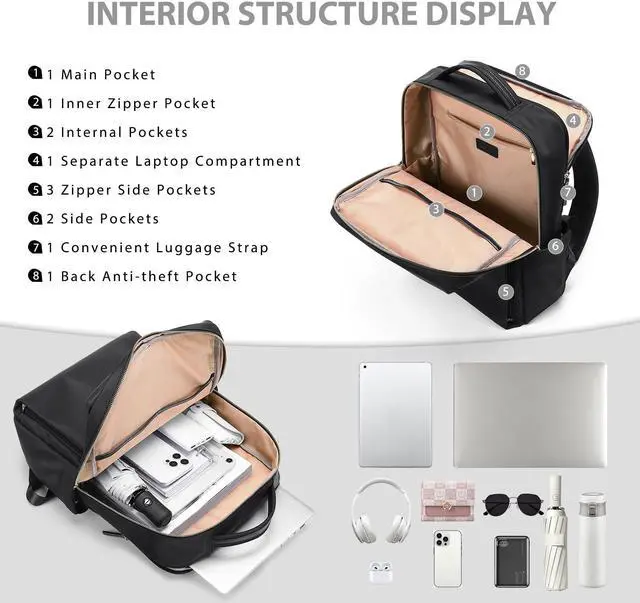 Alt view image 3 of 5 - GOLF QUALITY Laptop Backpack for Women, Work Business Traval Computer Backpacks with Laptop Compartment Waterproof Casual Daypack for Travel College,16Inch,Black