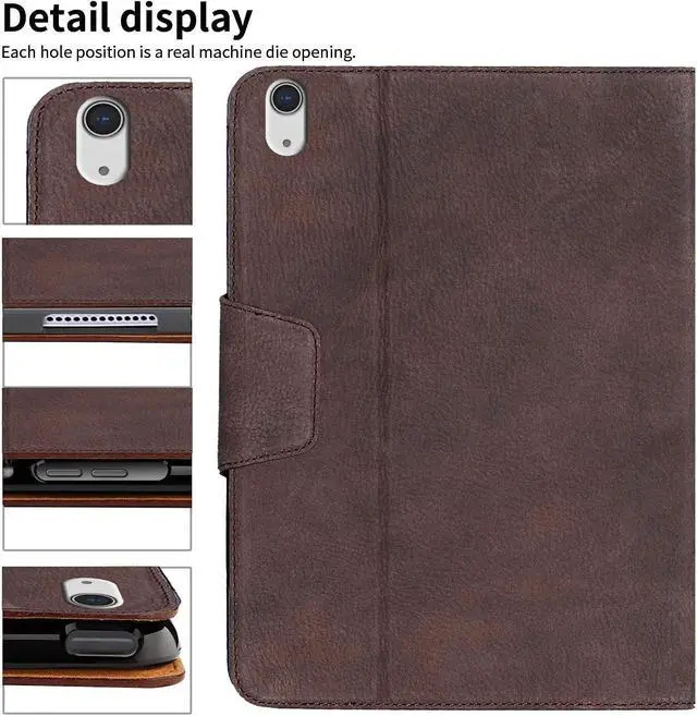 Alt view image 5 of 5 - Gexmil Genuine Leather Case for iPad mini 7 (A17 Pro) 2024 / iPad mini 6 Generation 2021 8.3 Inch,Magnetic Closure,Pencil Holder,Shockproof Cowhide Cover,Pencil 2 Wireless Charging,Sand Dark Brown