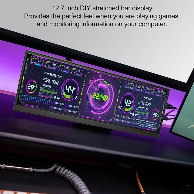 Alt view image 4 of 5 - GOWENIC PC Temperature Display Screen, 12.7 4K 120Hz FHD PC Sensor Panel Display, for Aida64 Sub CPU GPU Display LCD Mini Monitor for for Windows, Laptop, Desktop