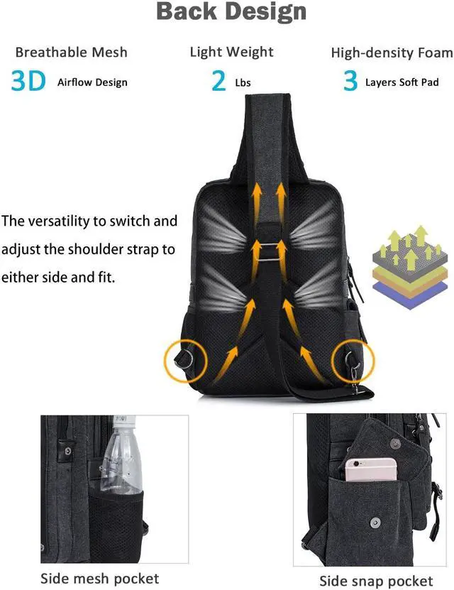 Alt view image 5 of 5 - Schkleier Messenger Bag for Men Canvas Sling Bag Crossbody Backpack Laptop Shoulder Bag Hiking Daypacks Casual Tactical