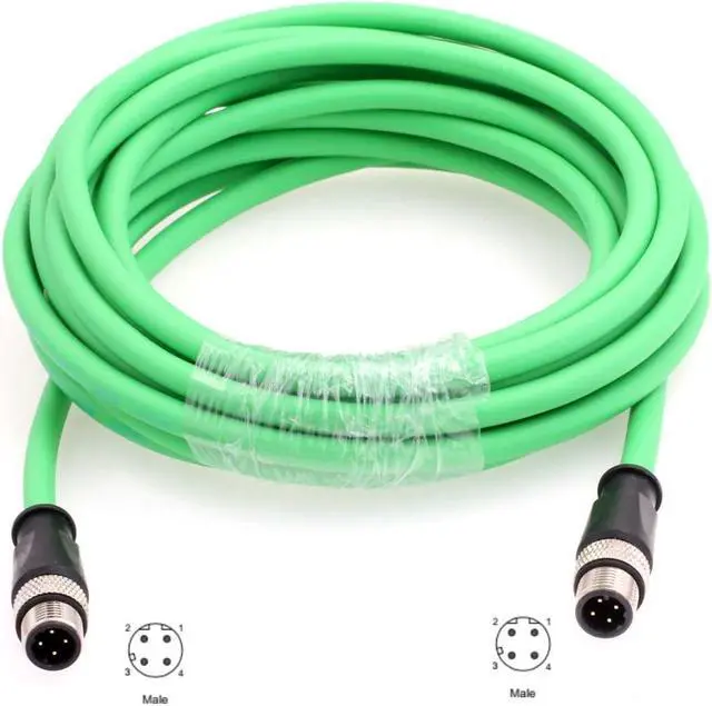 Alt view image 5 of 5 - HangTon M12 4 Pin D-Coded Network Ethernet Cable CAT5e for Industrial Baumer Sick Omron Camera Sensor Encoder Profinet Application Shielded Flexible 20M