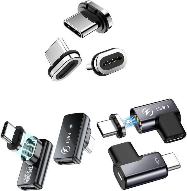 Main image of HanCenDa 140W USB C Magnetic Adapter 4Pack, 24Pins USB C 90 Degree Adapter with USB4 20Gbps 8K 60Hz Video for Thunderbolt 3 MacBook Pro/Air, Tablet, Laptop, iPhone 15/15 Pro/15 Max/15 Pro Max