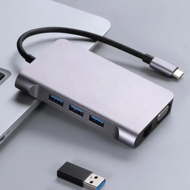 Alt view image 5 of 5 - USB C Hub Docking Station HDMI Adapter,10 in 1 USB C Hub Multiport Adapter,w/gigabit Ethernet,VGA,HDMI,3 USB,SD/TF Card Reader,Audio,USB C Data Port,Docking Station for Various of Notebook Computers