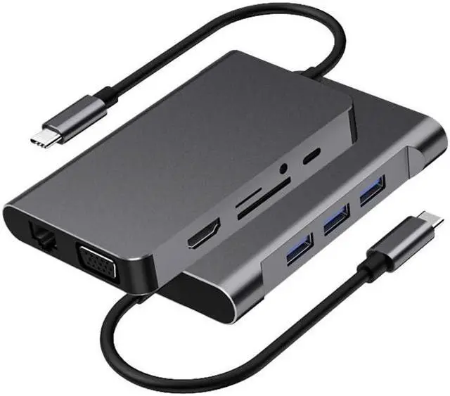 Alt view image 4 of 5 - USB C Hub Docking Station HDMI Adapter,10 in 1 USB C Hub Multiport Adapter,w/gigabit Ethernet,VGA,HDMI,3 USB,SD/TF Card Reader,Audio,USB C Data Port,Docking Station for Various of Notebook Computers