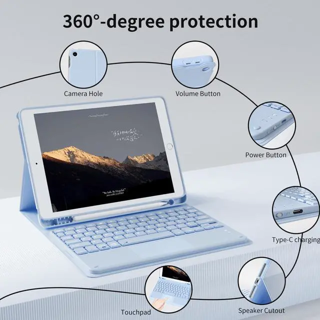Alt view image 3 of 5 - GKABXY Touchpad Keyboard Case for iPad 9th/8th/7th Gen (2021/2020/2019), Detachable Wireless Bluetooth Keyboard Case with Pencil Holder, Multi-Touch Trackpad Keyboard Case for iPad 10.2 inch, Sky Blue
