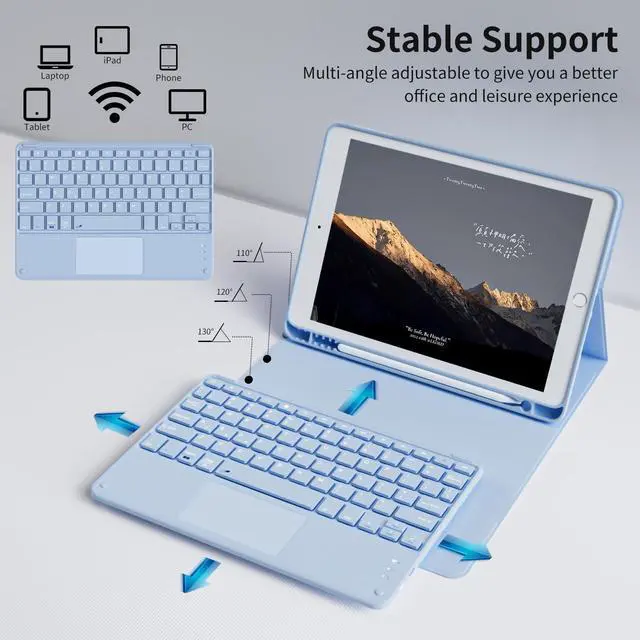 Alt view image 5 of 5 - GKABXY Touchpad Keyboard Case for iPad 9th/8th/7th Gen (2021/2020/2019), Detachable Wireless Bluetooth Keyboard Case with Pencil Holder, Multi-Touch Trackpad Keyboard Case for iPad 10.2 inch, Sky Blue