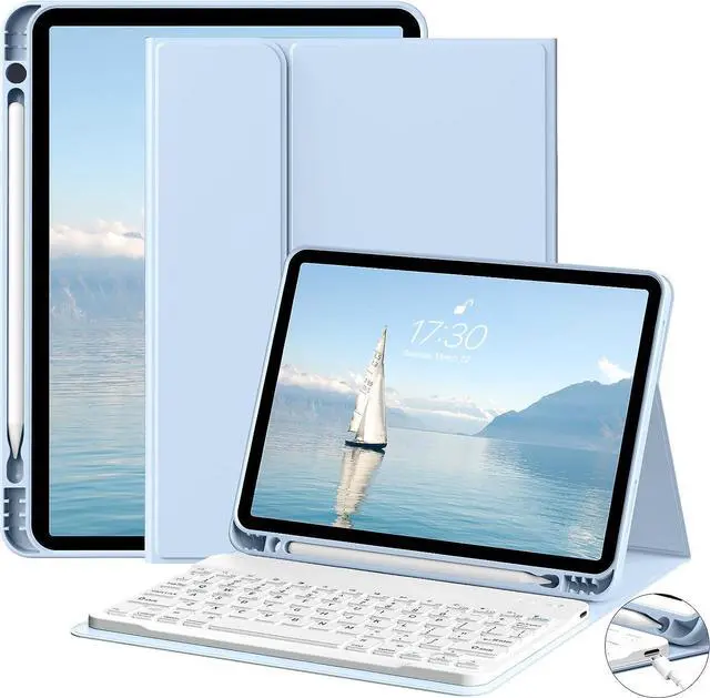 Main image of GKABXY Keyboard Case for iPad (A16) 11th Gen 11 inch 2025 & iPad 10th Gen 10.9 inch 2022 with Holder | Detachable Bluetooth Wireless Keyboard | Soft TPU Back Shell | Auto Sleep/Wake (Light Blue)